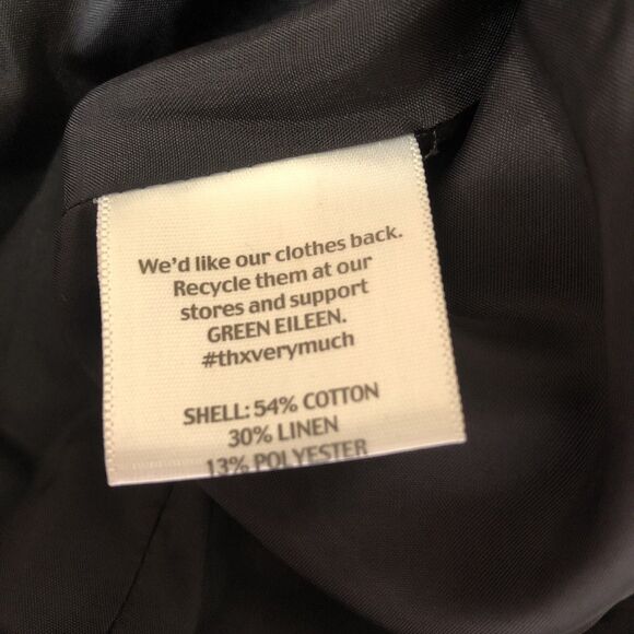 Eileen Fisher Womans Petite Med Tweed Linen Jacket Black Leather Trim Classic‎ - Picture 7 of 8